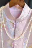 Daily Jacquard Buttons O Neck Tops