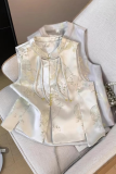 Daily Jacquard Buttons O Neck Tops
