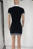 Casual Letters Patchwork Turndown Collar Wrapped Skirt Dresses
