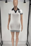 Casual Letters Patchwork Turndown Collar Wrapped Skirt Dresses