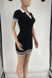 Casual Letters Patchwork Turndown Collar Wrapped Skirt Dresses