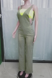 Sexy Solid Color Pocket Zipper Spaghetti Strap Regular Jumpsuits