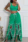 Casual Pocket Strap Design Contrast Loose Mid Waist Conventional Patchwork Bottoms