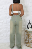 Sexy Solid Color Pocket Zipper Spaghetti Strap Regular Jumpsuits