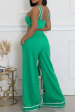 Casual Pocket Strap Design Contrast Loose Mid Waist Conventional Patchwork Bottoms