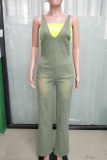 Sexy Solid Color Pocket Zipper Spaghetti Strap Regular Jumpsuits
