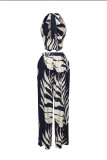 Casual Print Buttons Backless Belted Halter Sleeveless Two Pieces