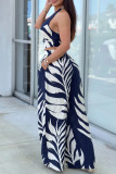 Casual Print Buttons Backless Belted Halter Sleeveless Two Pieces