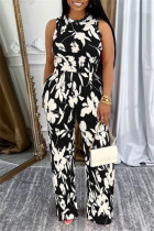 Casual Daily Floral Print Basic O Neck Sleeveless Two Pieces
