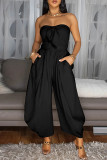 Sexy Casual Solid Color Backless Strapless Regular Jumpsuits