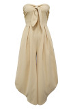 Sexy Casual Solid Color Backless Strapless Regular Jumpsuits