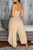 Sexy Casual Solid Color Backless Strapless Regular Jumpsuits
