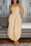 Sexy Casual Solid Color Backless Strapless Regular Jumpsuits