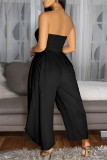Sexy Casual Solid Color Backless Strapless Regular Jumpsuits