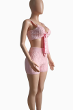 Sexy Solid Color Strap Design Spaghetti Strap Sleeveless Two Pieces