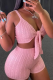 Sexy Solid Color Strap Design Spaghetti Strap Sleeveless Two Pieces