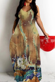 Sexy Geometric Print Gradient Contrast U Neck Printed Dresses