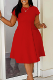 Casual Solid Color Pocket O Neck Long Plus Size Dresses