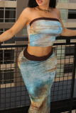 Sexy Print Patchwork Strapless Sleeveless Two Pieces
