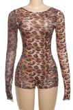 Sexy Hot Leopard Print Backless O Neck Skinny Rompers