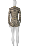 Sexy Print Patchwork O Neck Long Sleeve Two Pieces