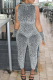 Sexy Leopard Print Patchwork Turtleneck Skinny Jumpsuits