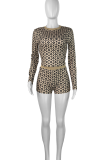 Sexy Print Patchwork O Neck Long Sleeve Two Pieces