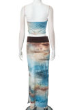Sexy Print Patchwork Strapless Sleeveless Two Pieces