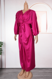 Elegant Solid Color Ruched V Neck Long Plus Size Dresses