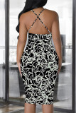 Sexy Geometric Print Contrast Sling Dresses