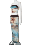 Sexy Print Patchwork Strapless Sleeveless Two Pieces