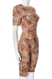 Sexy Leopard Print Backless O Neck Skinny Rompers