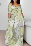 Sexy Geometric Print Pocket Contrast V Neck Printed Dresses