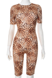 Sexy Leopard Print Backless O Neck Skinny Rompers
