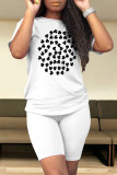 Casual Skull Ombre Rainbow Print Four Leaf Clover O Neck Short Sleeve Two Pieces