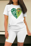 Casual Skull Ombre Rainbow Print Four Leaf Clover O Neck Short Sleeve Two Pieces