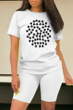 Casual Skull Ombre Rainbow Print Four Leaf Clover O Neck Short Sleeve Two Pieces