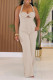 Sexy Casual Solid Color Hollow Out Patchwork Backless Halter Regular Jumpsuits