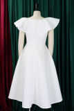 Elegant Solid Color Zipper Flounce O Neck Long Dresses