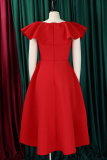 Elegant Solid Color Zipper Flounce O Neck Long Dresses