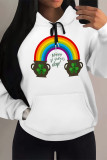 Casual Graffiti Print Letters Draw String Pocket Hooded Tops