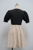Casual Pocket Buckle O Neck Princess Dresses