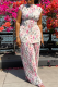 Casual Print Pleated O Neck Sleeveless Two Pieces
