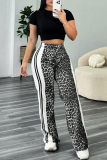 Casual Leopard Print Patchwork Loose Mid Waist Conventional Full Print Bottoms