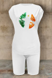 Casual Letter Print Cartoon Four Leaf Clover O Neck Short Sleeve Two Pieces