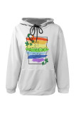 Casual Graffiti Print Letters Draw String Pocket Hooded Tops