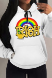 Casual Graffiti Print Letters Draw String Pocket Hooded Tops