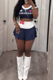 Sexy Sportswear Letters Solid Color V Neck Short Sleeve Two Pieces