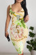 Sexy Geometric Print Flowers Contrast U Neck Printed Dresses
