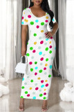 Casual Geometric Print Gradient Contrast O Neck Printed Short Sleeve Dress